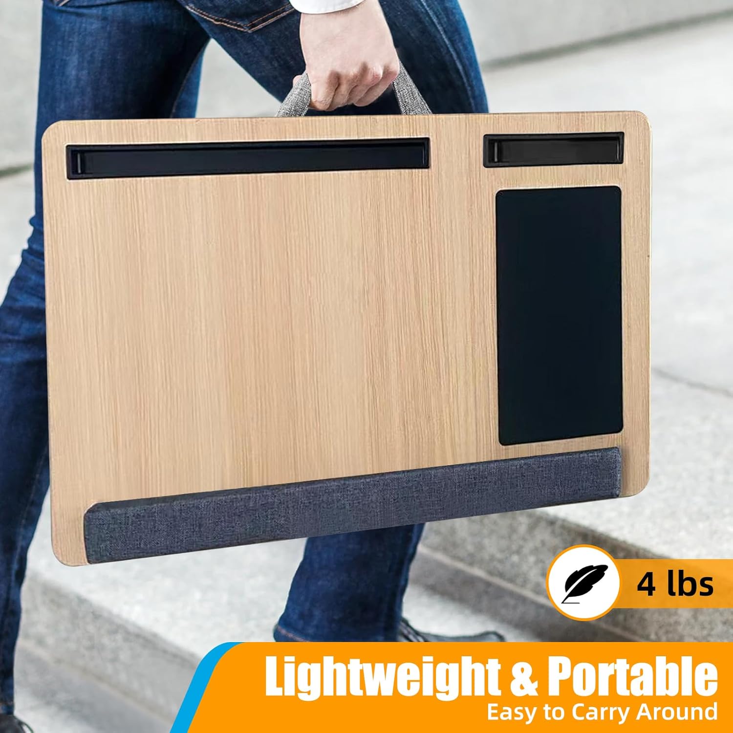 Desk Accessories: CARLA HOME Oversized Portable Lap Desk with Cushion,Mouse Pad, Tablet and Phone Holder which Fits Up to 17 Inch Laptops for Bed or Sofa (Brown)