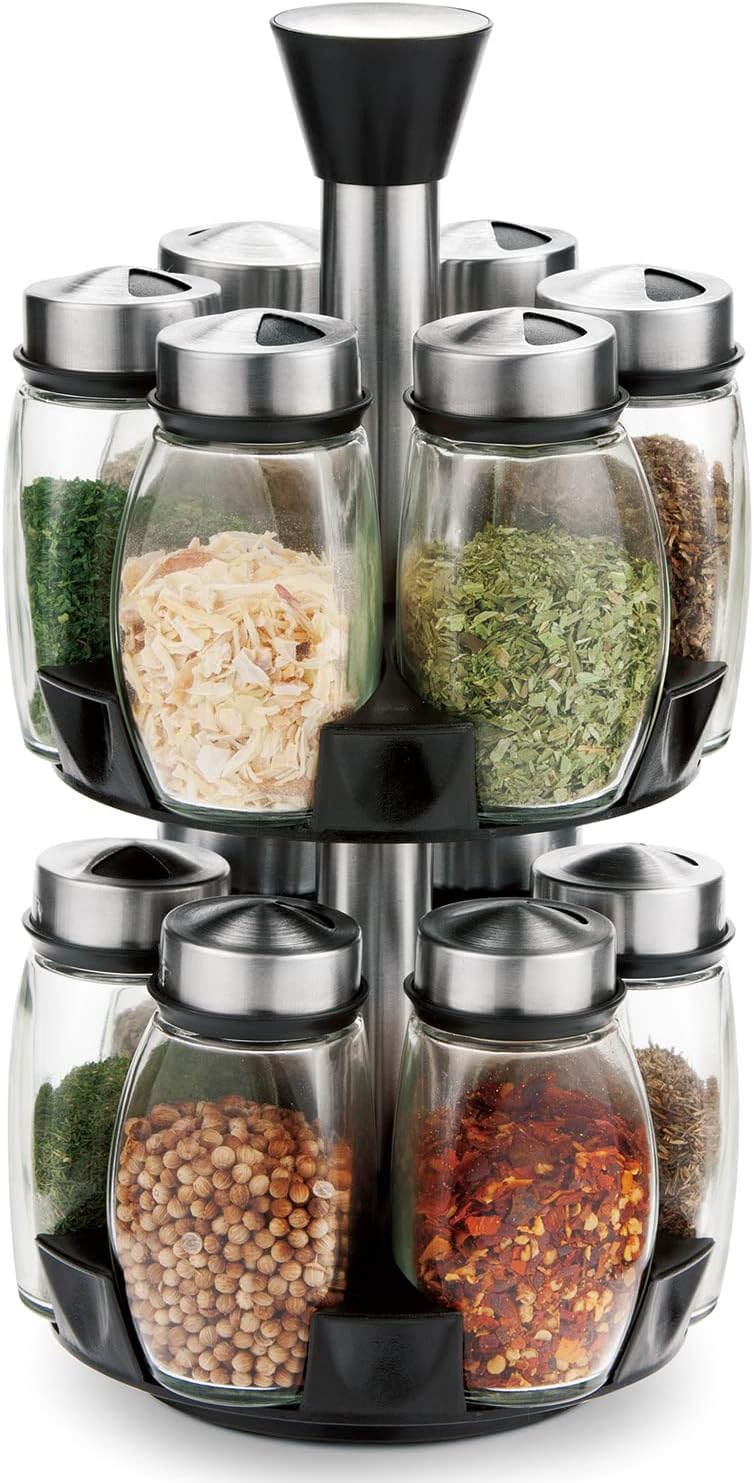 CARLA HOME Rotating Spice Rack Organizer with 12 Glass Jars for Kitchen Seasoning and Herb Storage