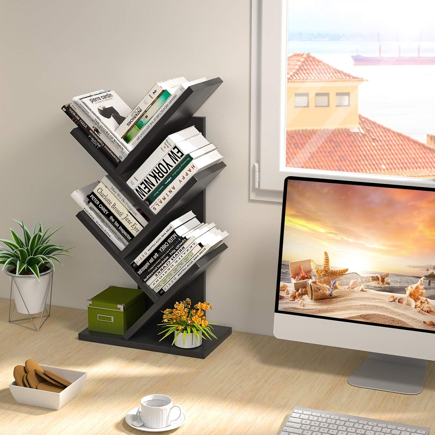 Bookcases & Shelves: CARLA HOME 5-Tier Tree Bookshelf Storage Rack for Home Office or Bedroom (Black)