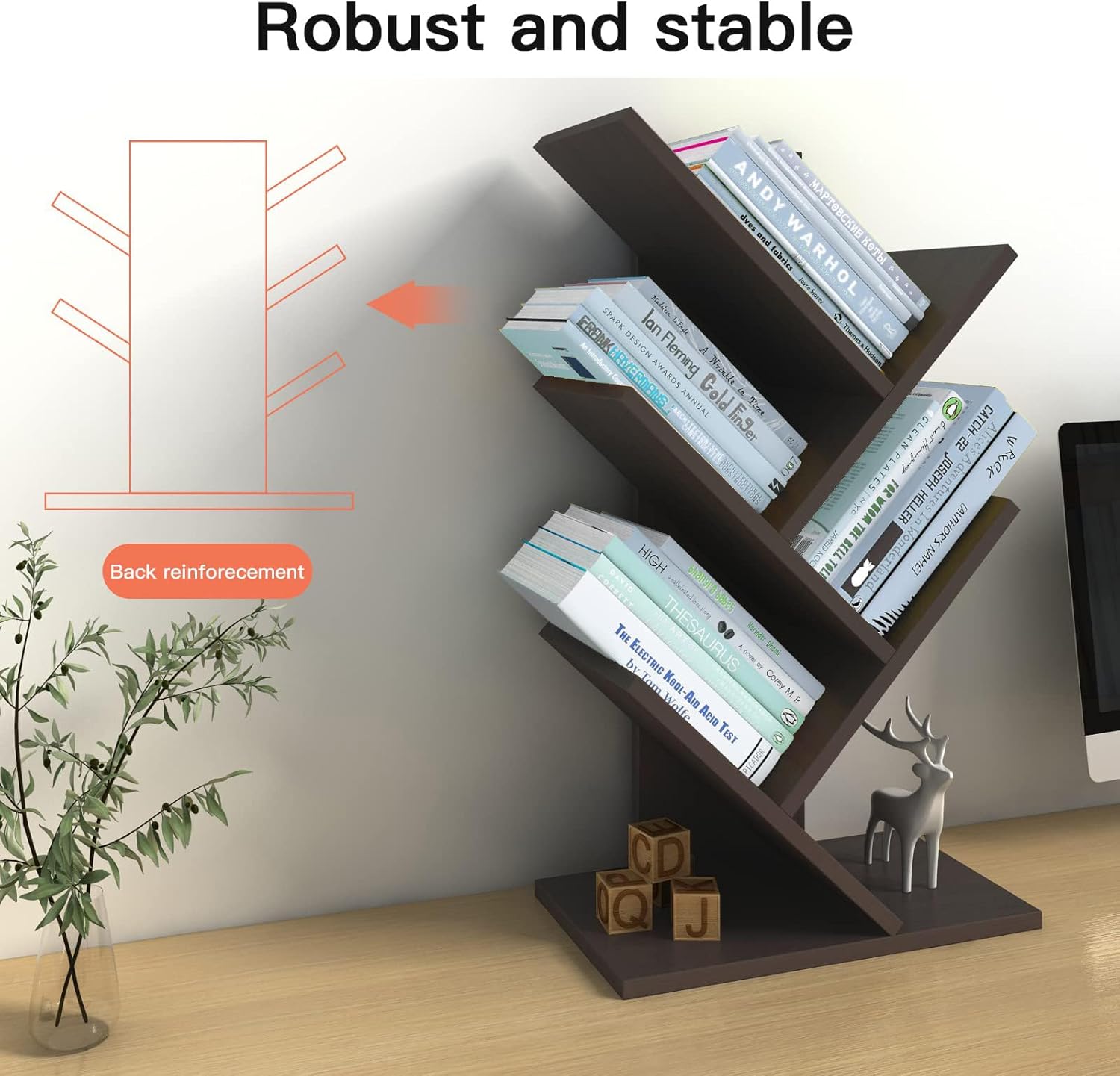 Bookcases & Shelves: CARLA HOME 5-Tier Tree Bookshelf Storage Rack for Home Office or Bedroom (Black)