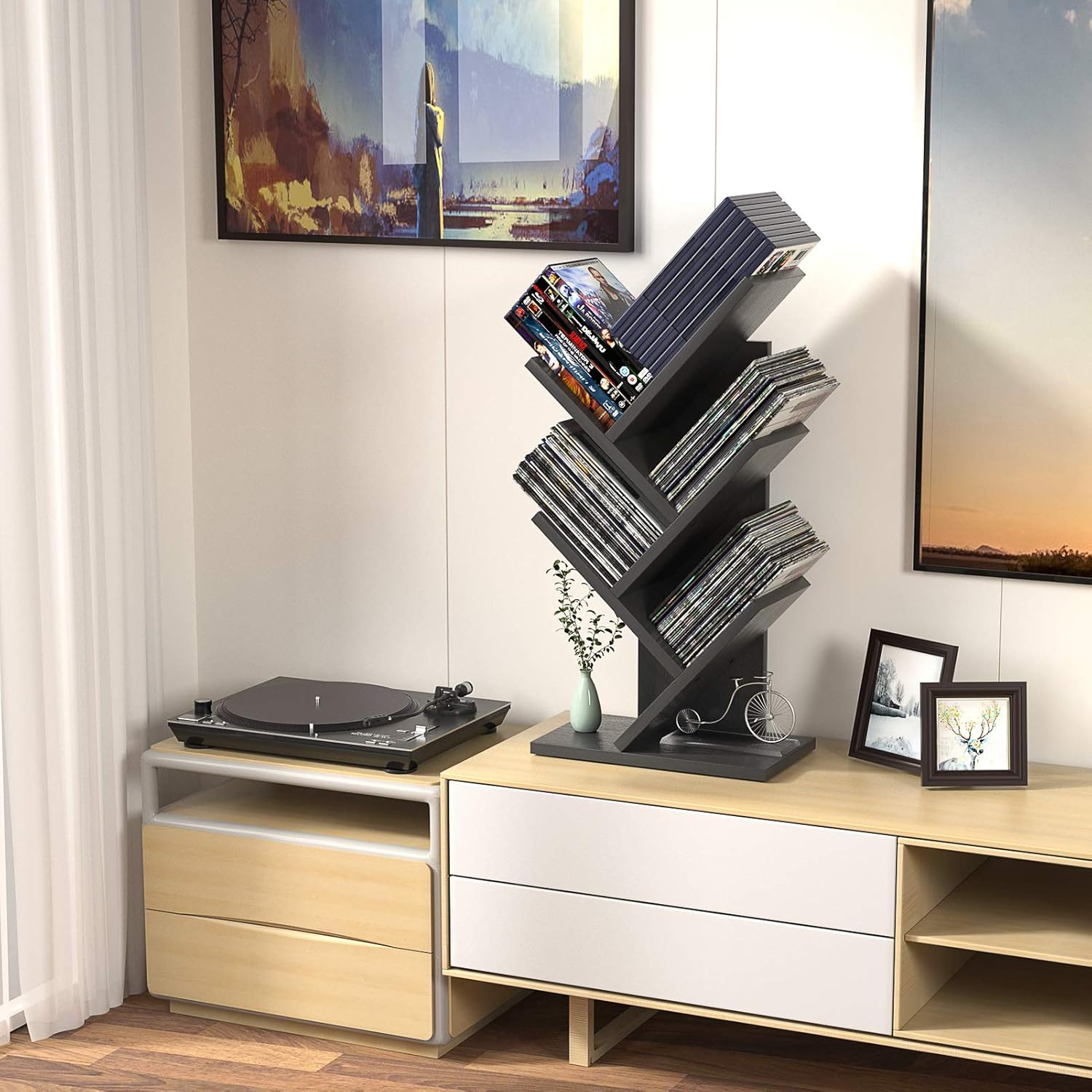Bookcases & Shelves: CARLA HOME 5-Tier Tree Bookshelf Storage Rack for Home Office or Bedroom (Black)