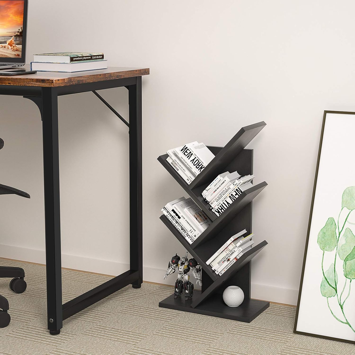 Bookcases & Shelves: CARLA HOME 5-Tier Tree Bookshelf Storage Rack for Home Office or Bedroom (Black)