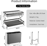 Dish Racks: CARLA HOME 2-Tier Dish Drying Rack with Drainage Tray, Utensil Holder, Cup Hooks & Cutting Board Rack for Kitchen (Black)