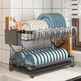 Dish Racks: CARLA HOME 2-Tier Dish Drying Rack with Drainage Tray, Utensil Holder, Cup Hooks & Cutting Board Rack for Kitchen (Black)