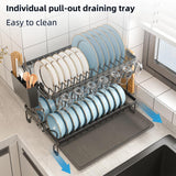 Dish Racks: CARLA HOME 2-Tier Dish Drying Rack with Drainage Tray, Utensil Holder, Cup Hooks & Cutting Board Rack for Kitchen (Black)
