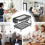 Dish Racks: CARLA HOME 2-Tier Dish Drying Rack with Drainage Tray, Utensil Holder, Cup Hooks & Cutting Board Rack for Kitchen (Black)