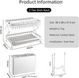 Dish Racks: CARLA HOME 2-Tier Dish Drying Rack with Drainage Tray, Utensil Holder, Cup Hooks & Cutting Board Rack for Kitchen (White)