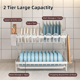 Dish Racks: CARLA HOME 2-Tier Dish Drying Rack with Drainage Tray, Utensil Holder, Cup Hooks & Cutting Board Rack for Kitchen (White)