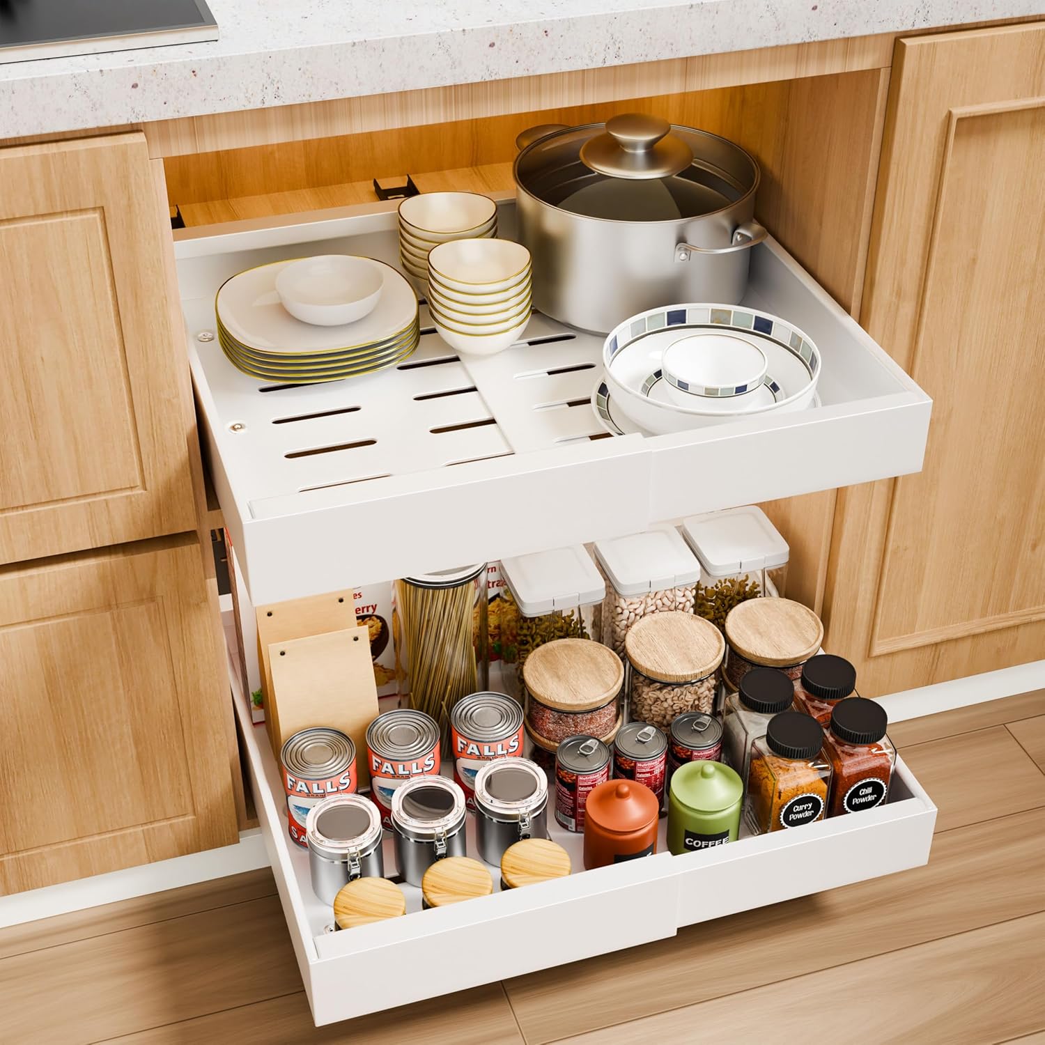 Kitchen & Bathroom DIY: CARLA HOME Pack Pull Out Cabinet Organizer Expandable for Cabinets with Adjustable Slide Out Shelves and Easy Installation (White)