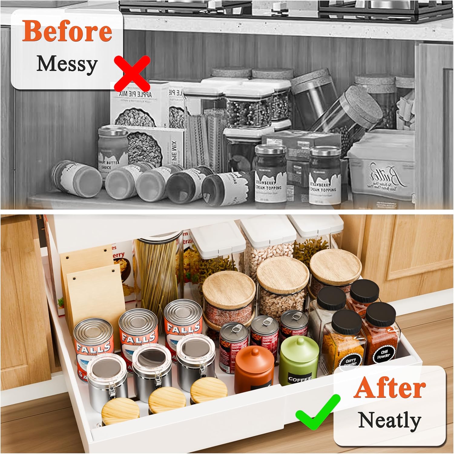 Kitchen & Bathroom DIY: CARLA HOME Pack Pull Out Cabinet Organizer Expandable for Cabinets with Adjustable Slide Out Shelves and Easy Installation (White)