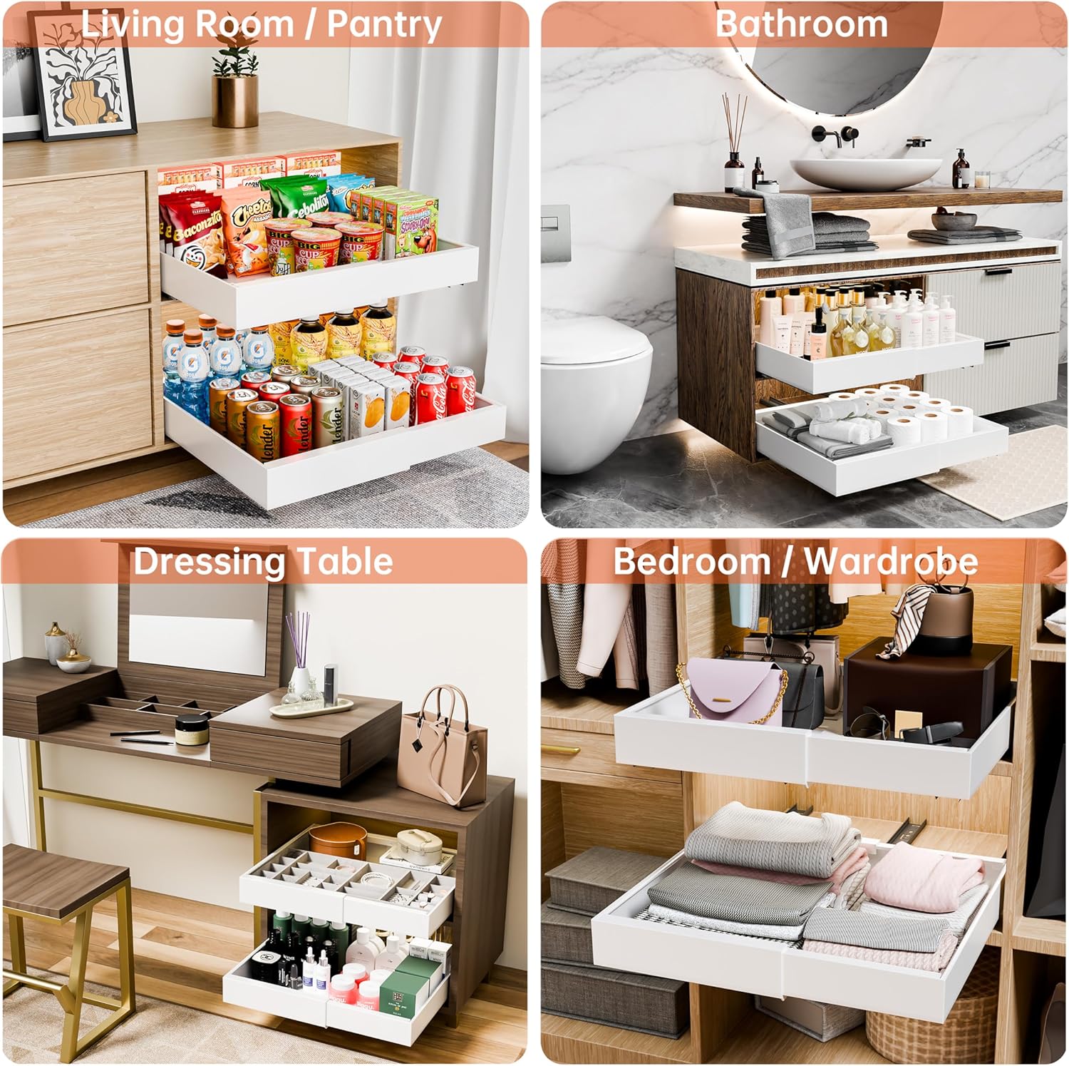 Kitchen & Bathroom DIY: CARLA HOME Pack Pull Out Cabinet Organizer Expandable for Cabinets with Adjustable Slide Out Shelves and Easy Installation (White)