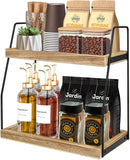 Storage Cabinets: CARLA HOME 2-Tier Wooden Coffee Station Rack Organizer for Coffee Bar, Condiments, Syrups, Storage Jars & Spice Storage Shelf