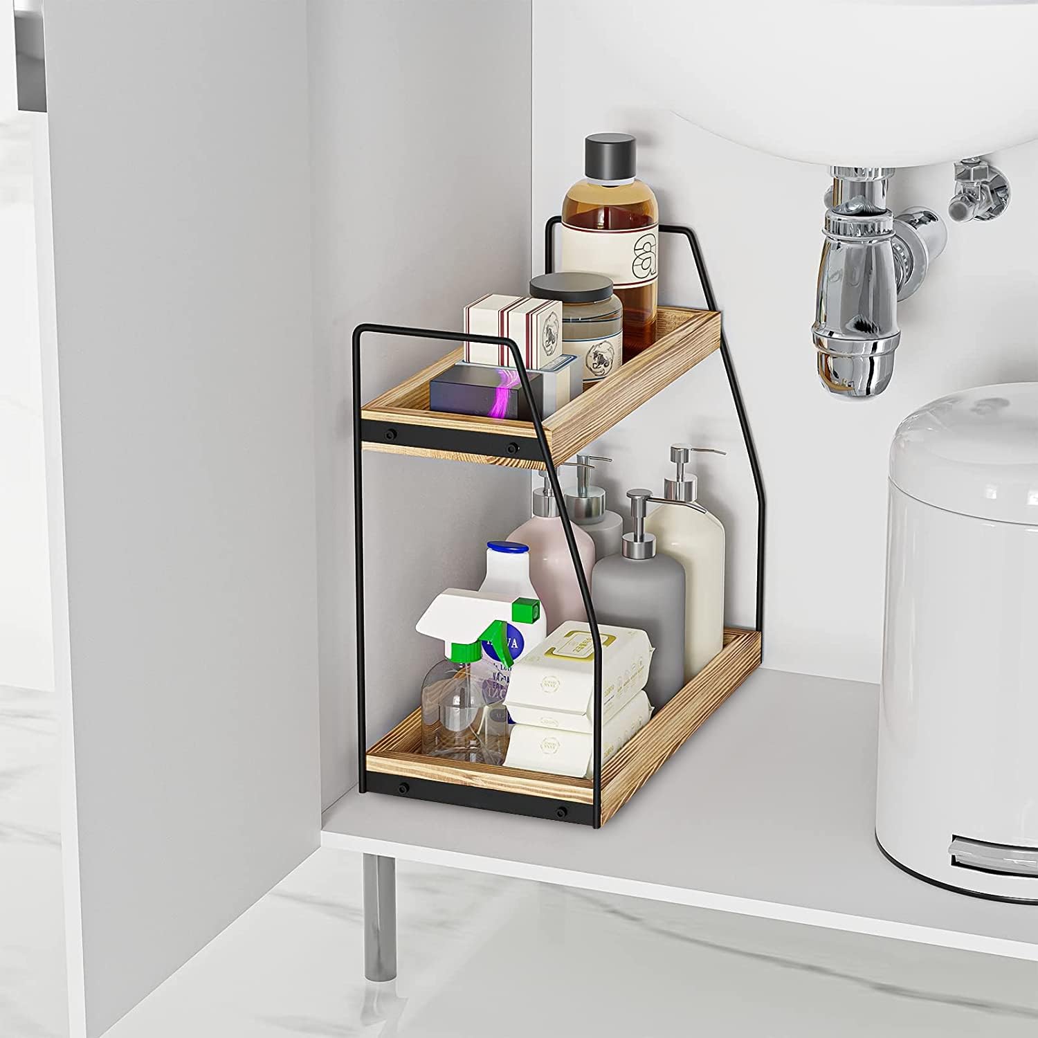 Storage Cabinets: CARLA HOME 2-Tier Wooden Coffee Station Rack Organizer for Coffee Bar, Condiments, Syrups, Storage Jars & Spice Storage Shelf