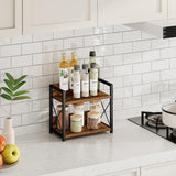 Kitchen & Bathroom DIY: CARLA HOME 2-Tier Countertop Shelf Organizer Rustic Wood Kitchen Spice Rack for Storage, Condiments & Cabinet Organization