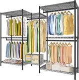 Clothing & Wardrobe Storage: CARLA HOME Heavy Duty Clothing Garment Rack Organizer with Hanging Rods & Storage Shelves for Clothes, Shoes & Wardrobe