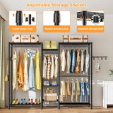 Clothing & Wardrobe Storage: CARLA HOME Heavy Duty Clothing Garment Rack Organizer with Hanging Rods & Storage Shelves for Clothes, Shoes & Wardrobe