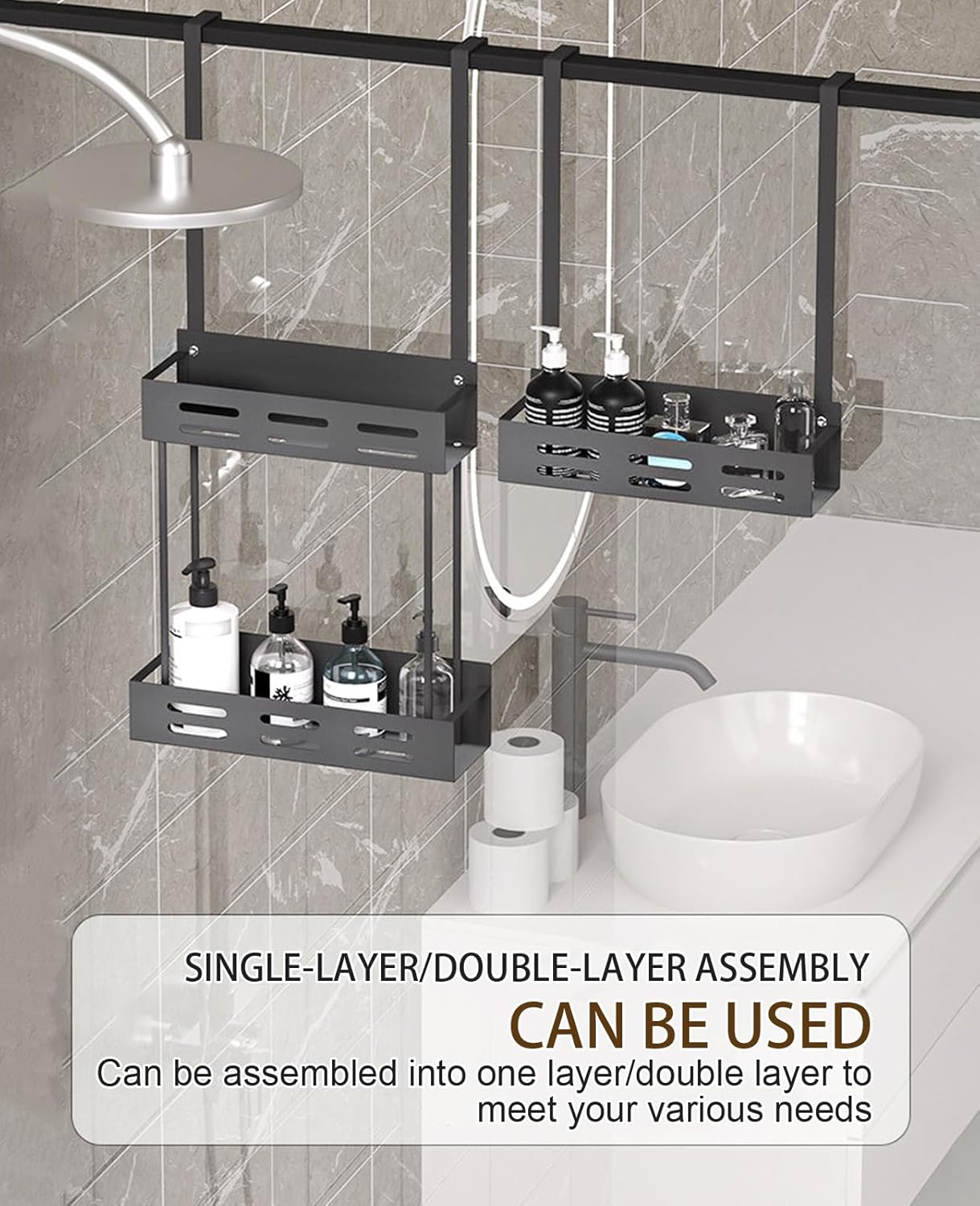 Kitchen & Bathroom DIY: CARLA HOME Over the Door 2-tier Shower Caddy Organizer Shelf with Hooks for Bathroom