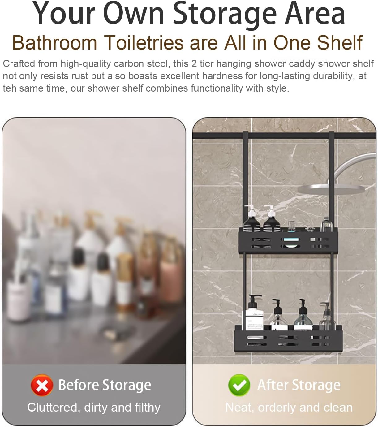 Kitchen & Bathroom DIY: CARLA HOME Over the Door 2-tier Shower Caddy Organizer Shelf with Hooks for Bathroom
