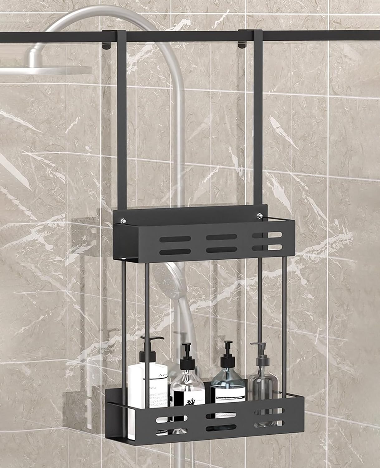 Kitchen & Bathroom DIY: CARLA HOME Over the Door 2-tier Shower Caddy Organizer Shelf with Hooks for Bathroom
