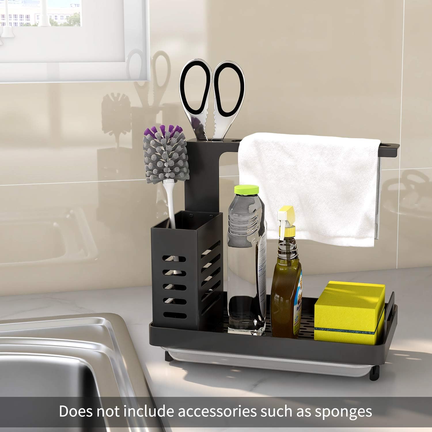 Dish Racks: CARLA HOME Kitchen Sink Caddy Organizer with Sponge, Soap & Brush Storage and Rag Rack, Drain Tray & Utensil Holder