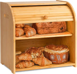 Laundry Storage: CARLA HOME Large Bamboo Bread Box Storage Organizer with Roll Top for Kitchen Counter