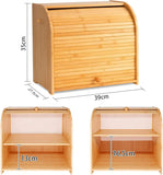 Laundry Storage: CARLA HOME Large Bamboo Bread Box Storage Organizer with Roll Top for Kitchen Counter