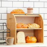 Laundry Storage: CARLA HOME Large Bamboo Bread Box Storage Organizer with Roll Top for Kitchen Counter