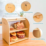 Laundry Storage: CARLA HOME Large Bamboo Bread Box Storage Organizer with Roll Top for Kitchen Counter