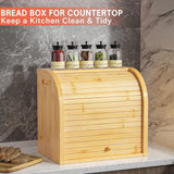 Laundry Storage: CARLA HOME Large Bamboo Bread Box Storage Organizer with Roll Top for Kitchen Counter