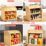 Laundry Storage: CARLA HOME Large Bamboo Bread Box Storage Organizer with Roll Top for Kitchen Counter