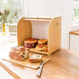 Laundry Storage: CARLA HOME Large Bamboo Bread Box Storage Organizer with Roll Top for Kitchen Counter