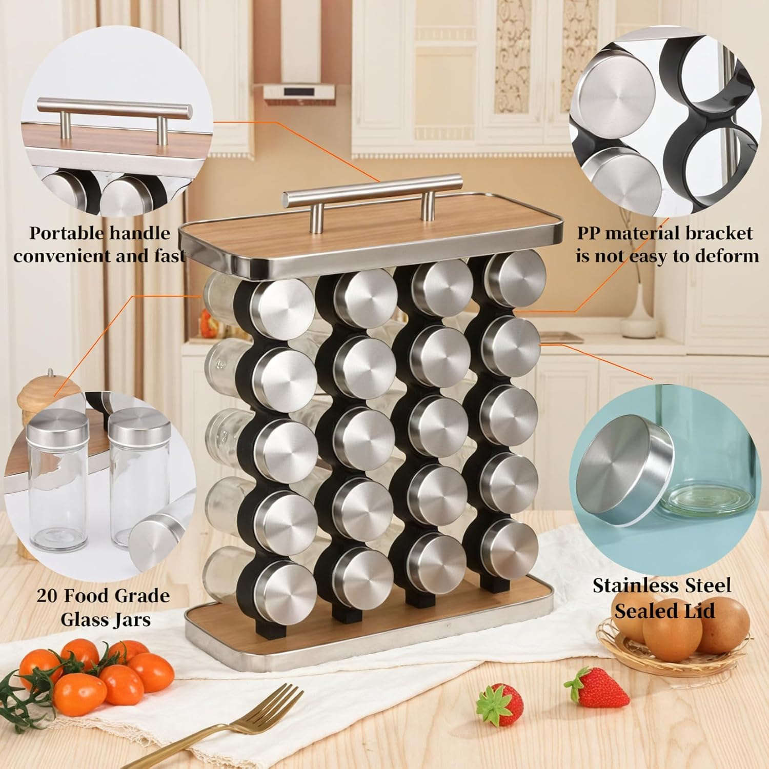 Kitchen & Bathroom DIY: CARLA HOME 20-Jar Spice Rack Organizer Storage for Kitchen Countertop or Cabinet