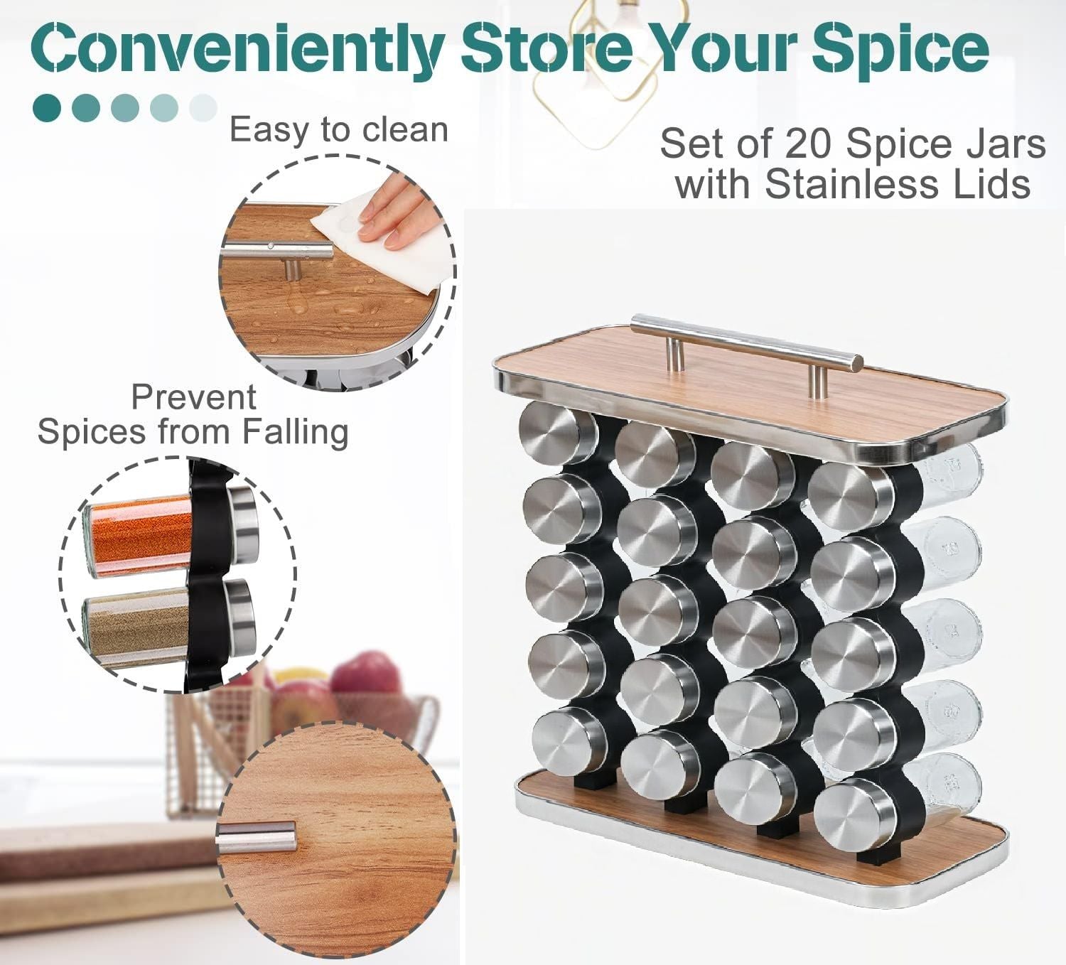 Kitchen & Bathroom DIY: CARLA HOME 20-Jar Spice Rack Organizer Storage for Kitchen Countertop or Cabinet