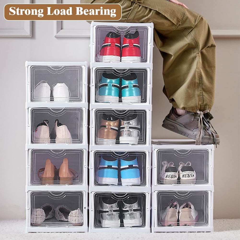 Makeup Organisation & Storage: CARLA HOME 3-Tier Stackable Shoe Storage Box Organizer with Clear Door for Closet, Entryway or Cabinet