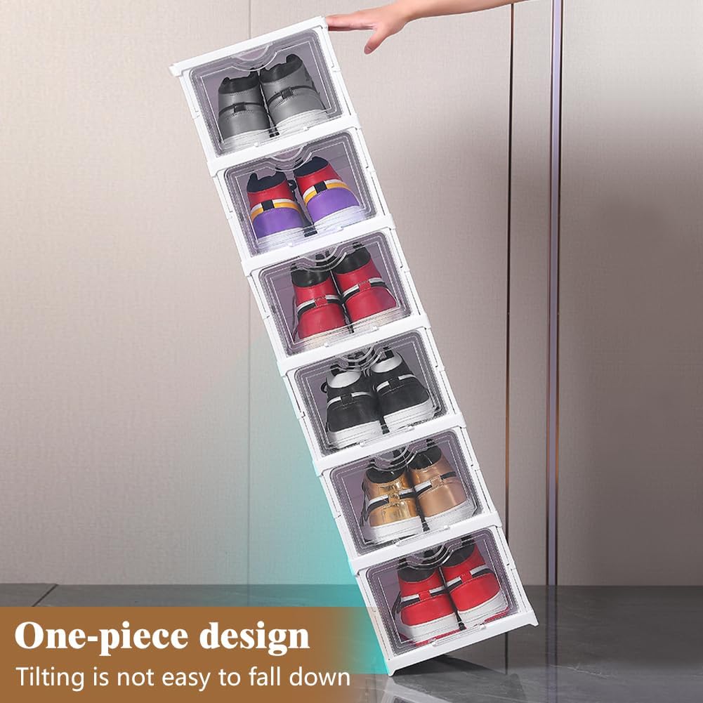 Makeup Organisation & Storage: CARLA HOME 3-Tier Stackable Shoe Storage Box Organizer with Clear Door for Closet, Entryway or Cabinet