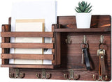 Clothing & Wardrobe Storage: CARLA HOME Rustic Wood Wall Mounted Key and Mail Holder Organizer with Shelf, Letter Slot & 6 Hooks for Entryway Decor Home