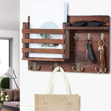 Clothing & Wardrobe Storage: CARLA HOME Rustic Wood Wall Mounted Key and Mail Holder Organizer with Shelf, Letter Slot & 6 Hooks for Entryway Decor Home