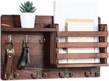 Clothing & Wardrobe Storage: CARLA HOME Rustic Wood Wall Mounted Key and Mail Holder Organizer with Shelf, Letter Slot & 6 Hooks for Entryway Decor Home