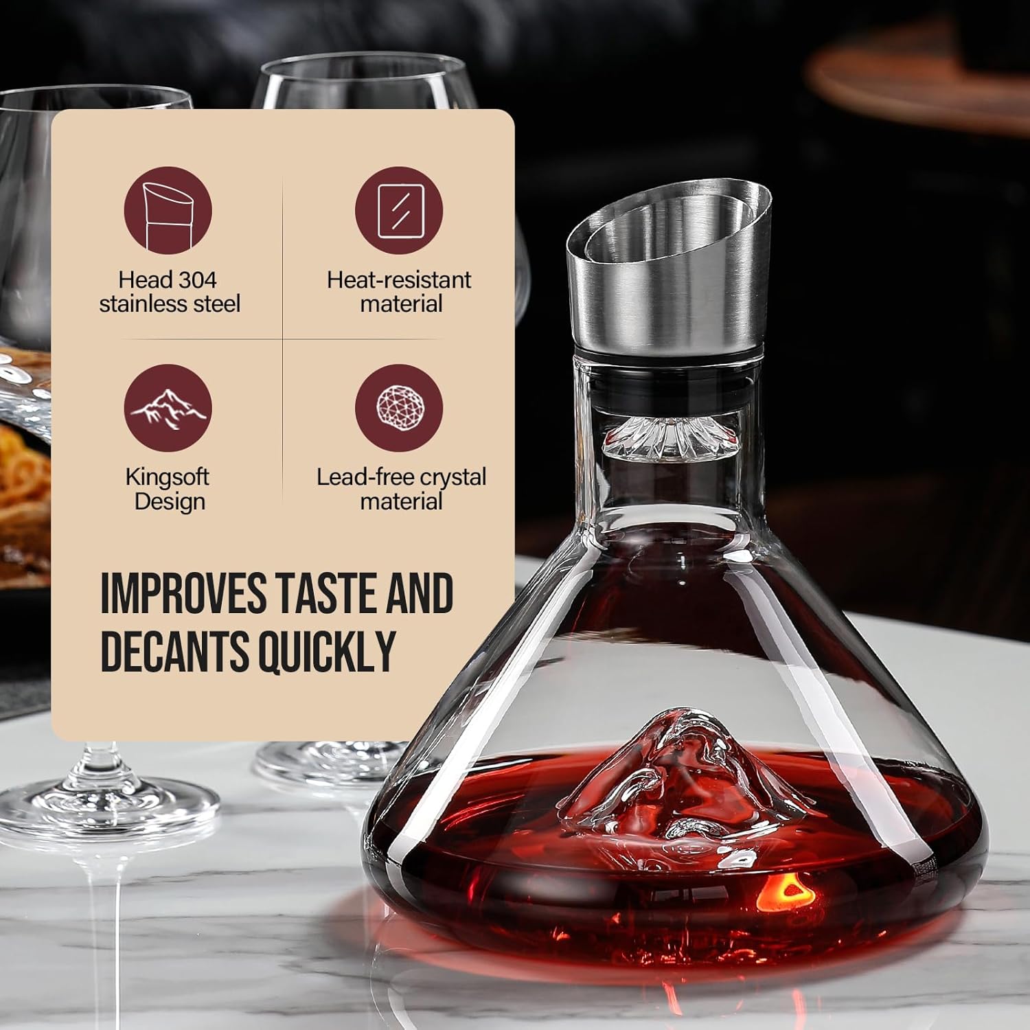 CARLA HOME Iceberg Wine Decanter with Aerator Filter and Lid
