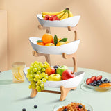 CARLA HOME 3-Tier Plastic Fruit Bowl Basket with Bamboo Stand for Kitchen Counter, Snack Tray, Dessert Server & Vegetable Storage Rack
