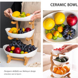 CARLA HOME 3-Tier Plastic Fruit Bowl Basket with Bamboo Stand for Kitchen Counter, Snack Tray, Dessert Server & Vegetable Storage Rack