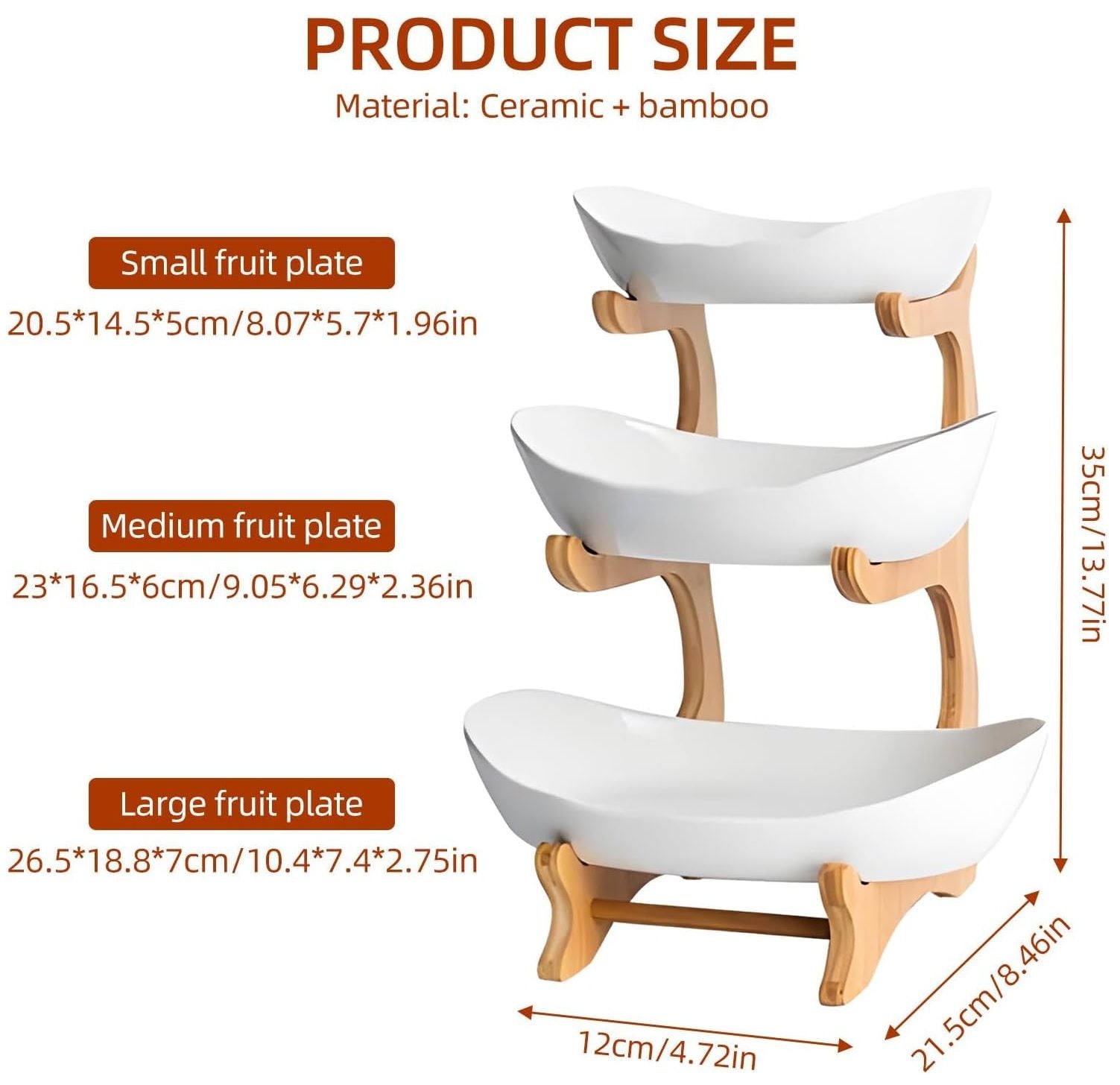 CARLA HOME 3-Tier Plastic Fruit Bowl Basket with Bamboo Stand for Kitchen Counter, Snack Tray, Dessert Server & Vegetable Storage Rack