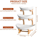 CARLA HOME 3-Tier Plastic Fruit Bowl Basket with Bamboo Stand for Kitchen Counter, Snack Tray, Dessert Server & Vegetable Storage Rack