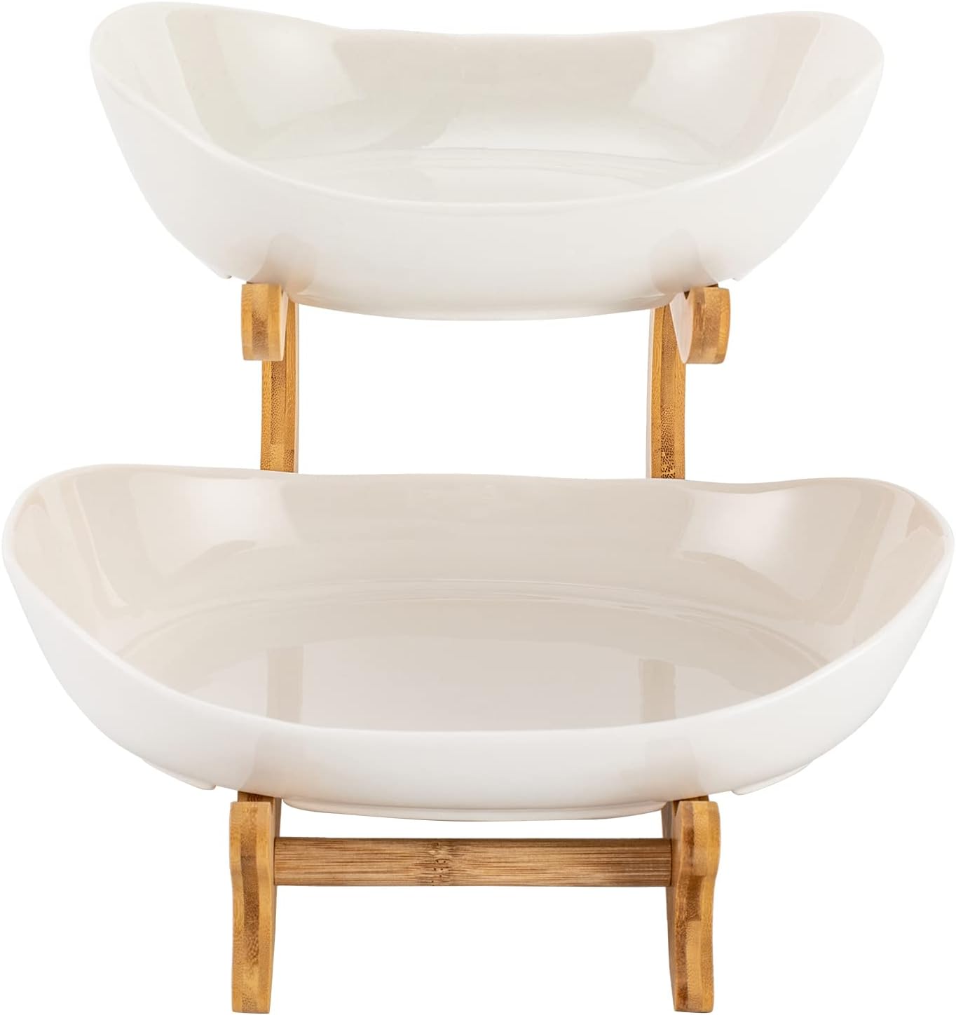 CARLA HOME 2-Tier Plastic Fruit Bowl Basket with Bamboo Stand for Kitchen Counter, Snack Tray, Dessert Server & Vegetable Storage Rack