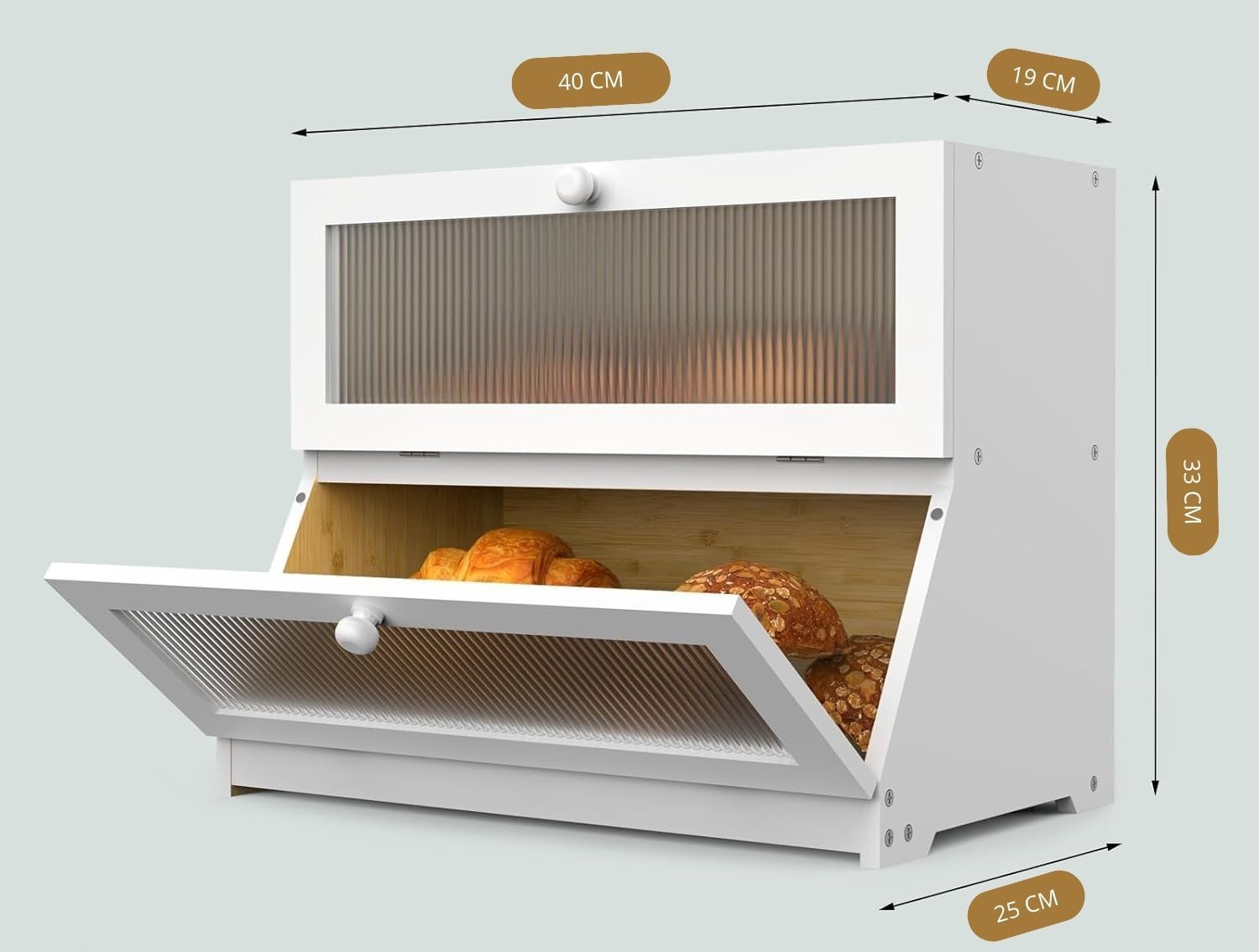 Laundry Storage: CARLA HOME Double Layer Bamboo Bread Box for Kitchen Counter - Large Capacity Bread Storage Container with Clear Window, Easy Assembly, Farmhouse Style Bread Holder (White)