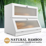 Laundry Storage: CARLA HOME Double Layer Bamboo Bread Box for Kitchen Counter - Large Capacity Bread Storage Container with Clear Window, Easy Assembly, Farmhouse Style Bread Holder (White)