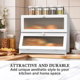 Laundry Storage: CARLA HOME Double Layer Bamboo Bread Box for Kitchen Counter - Large Capacity Bread Storage Container with Clear Window, Easy Assembly, Farmhouse Style Bread Holder (White)