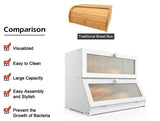 Laundry Storage: CARLA HOME Double Layer Bamboo Bread Box for Kitchen Counter - Large Capacity Bread Storage Container with Clear Window, Easy Assembly, Farmhouse Style Bread Holder (White)