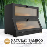 Laundry Storage: CARLA HOME Double Layer Bamboo Bread Box for Kitchen Counter - Large Capacity Bread Storage Container with Clear Window, Easy Assembly, Farmhouse Style Bread Holder (Black)