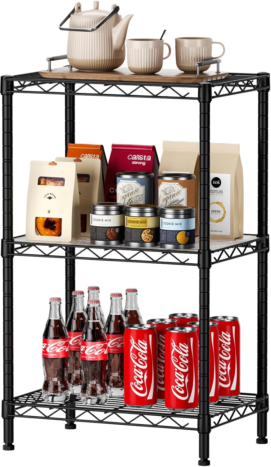 Clothing & Wardrobe Storage: CARLA HOME 3-Tier Adjustable Metal Storage Shelves Wire Rack Organizer for Kitchen, Pantry, Bathroom or Laundry Room (60cm W x 35cm D x 103cm H)